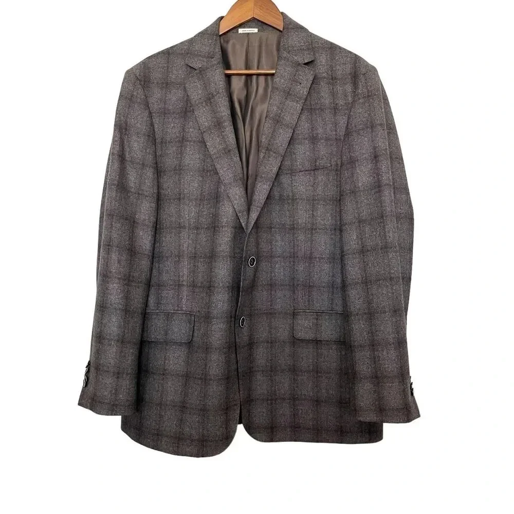 Joseph Abboud Mens Sport Coat‎ Wool Cashmere 44R Grey Plaid E.Thomas Hamilton